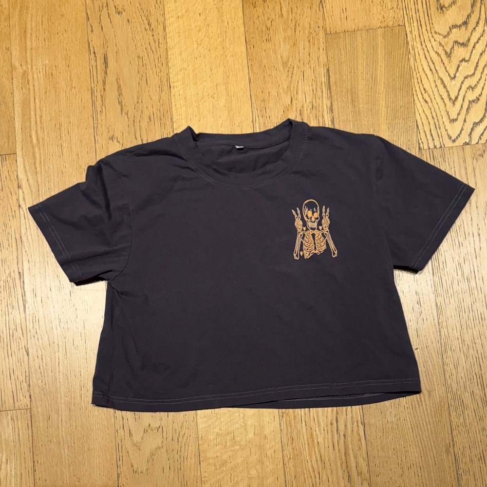 Amazon Dark Crop Top with Skeleton Graphic